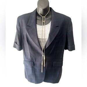 Vintage Burberry Blazer Short Sleeve Navy Large